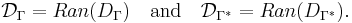 \mathcal{D}_{\Gamma} = Ran(  D_{\Gamma} ) \quad \mbox{and} \quad \mathcal{D}_{\Gamma^*} = Ran(  D_{\Gamma^*} ).