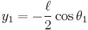 
y_1 = -\frac{\ell}{2} \cos \theta_1
