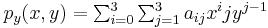 p_y(x,y) = \textstyle \sum_{i=0}^3 \sum_{j=1}^3 a_{ij} x^i j y^{j-1}