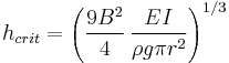 h_{crit} = \left(\frac{9B^2}{4}\,\frac{EI }{\rho g\pi r^2}\right)^{1/3}