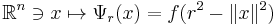 \mathbb{R}^n\ni x\mapsto \Psi_r(x)=f(r^2-\|x\|^2)