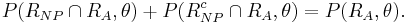  P(R_{NP} \cap R_A, \theta) %2B P(R_{NP}^c \cap R_A, \theta) =  P(R_A,\theta).