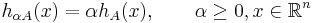  h_{\alpha A}(x)=\alpha h_A(x),  \qquad \alpha \ge 0, x\in \mathbb{R}^n