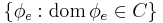 \{\phi_e: \textrm{dom}\, \phi_e \in C\}