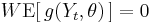 \,W\operatorname{E}[\,g(Y_t,\theta)\,]=0