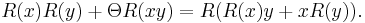  R(x)R(y) %2B \Theta R(xy) = R(R(x)y %2B xR(y)).\, 