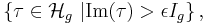 \left\{\tau \in \mathcal{H}_g \ | \textrm{Im}(\tau) > \epsilon I_g \right\},