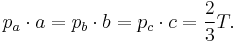  p_a \cdot a = p_b \cdot b = p_c \cdot c = \frac{2}{3} T. \, 