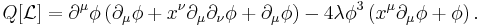 Q[\mathcal{L}]=\partial^\mu\phi\left(\partial_\mu\phi%2Bx^\nu\partial_\mu\partial_\nu\phi%2B\partial_\mu\phi\right)-4\lambda\phi^3\left(x^\mu\partial_\mu\phi%2B\phi\right).