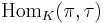  \mathrm{Hom}_K (\pi, \tau) 