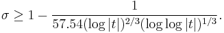 \sigma\ge 1-\frac{1}{57.54(\log{|t|})^{2/3}(\log{\log{|t|}})^{1/3}}.\!