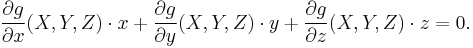 \frac{\partial g}{\partial x}(X,Y,Z) \cdot x%2B\frac{\partial g}{\partial y}(X,Y,Z) \cdot y%2B\frac{\partial g}{\partial z}(X,Y,Z) \cdot z=0.