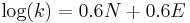 \log(k) = 0.6N %2B 0.6E