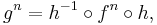 g^n=h^{-1}\circ f^n\circ h,