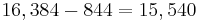 16,384 - 844 = 15,540\,