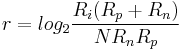 r = log_{2} \dfrac{R_{i}(R_{p} %2B R_{n})}{N R_{n}R_{p}}