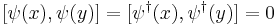  [\psi(x),\psi(y)] = [\psi^\dagger(x),\psi^\dagger(y)] = 0 