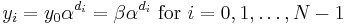 y_i = y_0\alpha^{d_i} = \beta\alpha^{d_i}\mbox{ for }i=0,1,\ldots,N-1