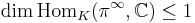  \dim \mathrm{Hom}_K(\pi^{\infty}, \mathbb{C}) \leq 1 