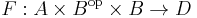 F:A\times B^\mathrm{op}\times B\rightarrow D