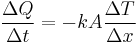  \big. \frac{\Delta Q}{\Delta t} = -k A \frac{\Delta T}{\Delta x} 