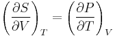 \left(\frac{\partial S}{\partial V}\right)_T = \left(\frac{\partial P}{\partial T}\right)_V