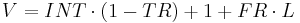  V = INT \cdot (1 - TR) %2B 1 %2B FR \cdot L