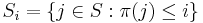  S_i = \{ j \in S: \pi(j) \leq i \} 