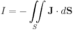 I=- \iint\limits_S\mathbf{J}\cdot d\mathbf{S}