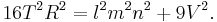 \displaystyle 16T^2R^2=l^2m^2n^2%2B9V^2. 