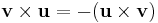 \mathbf v \times \mathbf u = - (\mathbf u \times \mathbf v)