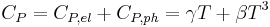 C_P = C_{P, el}%2BC_{P, ph} = \gamma T %2B \beta T^3 \ 