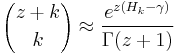 {z%2Bk \choose k}\approx \frac{e^{z(H_k-\gamma)}}{\Gamma(z%2B1)}