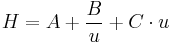  H = A %2B \frac{B}{u} %2B C \cdot u 