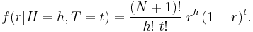 f(r | H=h, T=t) = \frac{(N%2B1)!}{h!\,\,t!} \; r^h\,(1-r)^t. \!