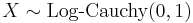 X \sim \textrm{Log-Cauchy}(0,1)\,