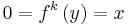 0=f^k\left(y\right)=x