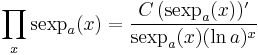 \prod _x \operatorname{sexp}_a(x) =  \frac{C\, (\operatorname{sexp}_a (x))'}{\operatorname{sexp}_a (x)(\ln a)^x} \,