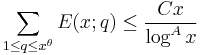  \sum_{1 \leq q \leq x^\theta} E(x;q) \leq \frac{C x}{\log^A x}