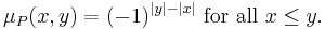  \mu_P(x,y)=(-1)^{|y|-|x|} \text{ for all } x\leq y.