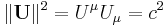  \| \mathbf{U} \|^2 = U^{\mu} U_{\mu} = c^2 \,