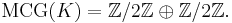  {\rm MCG}(K)={\mathbb Z}/2{\mathbb Z}\oplus{\mathbb Z}/2{\mathbb Z}. 