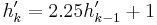 h'_k = 2.25 h'_{k-1} %2B 1