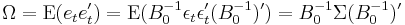 \Omega = \mathrm{E}(e_t e_t') = \mathrm{E} (B_0^{-1} \epsilon_t \epsilon_t' (B_0^{-1})') = B_0^{-1}\Sigma(B_0^{-1})'\,