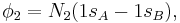 \phi_2 = N_2 (1s_A - 1s_B),\,