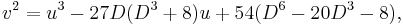  v^2 = u^3 - 27D(D^3 %2B 8)u %2B 54(D^6 - 20 D^3 - 8), \, 