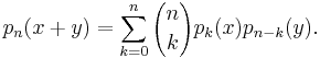 p_n(x%2By)=\sum_{k=0}^n{n \choose k}p_k(x)p_{n-k}(y).