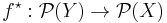 f^\star:\mathcal{P}(Y)\rightarrow\mathcal{P}(X)