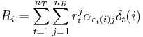 R_i = \sum_{t=1}^{n_T}\sum_{j=1}^{n_R}r_t^j\alpha_{\epsilon_{t}(i)j}\delta_t(i)