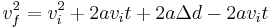 v_f^2 = v_i^2 %2B 2av_it %2B 2a\Delta d - 2av_it\,\!